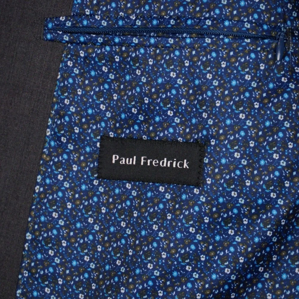 Paul Fredrick Blazer Men 52L Grey Sport Coat Wool Blend Stretch Floral Pattern